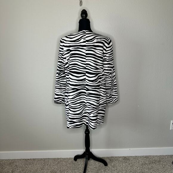 Talbots Women Plus Zebra Print Cotton Blend Collarless Longline Blazer Size 14W - Picture 7 of 13